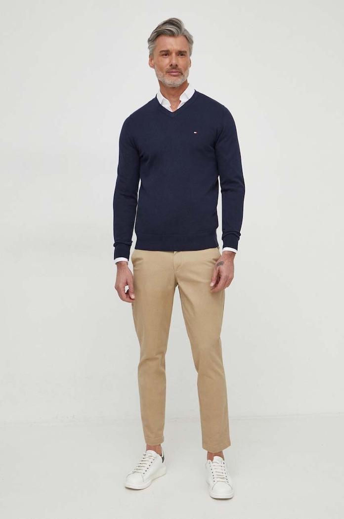 Bavlněný svetr Tommy Hilfiger MW0MW32022 námořnická modř SS24