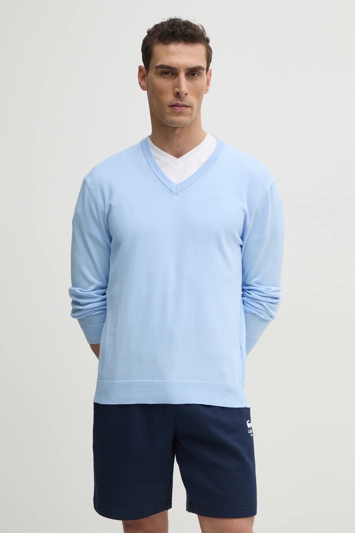 United Colors of Benetton svetr pánský bavlněný V výstřih modrá 1098U4486