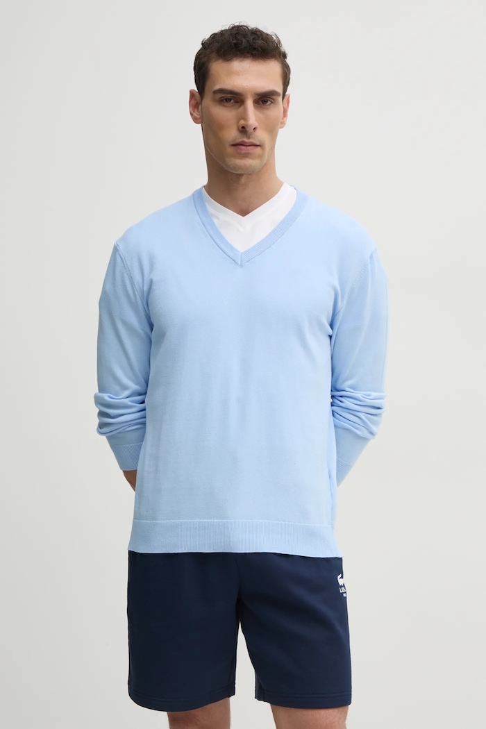United Colors of Benetton svetr pánský bavlněný V výstřih modrá 1098U4486
