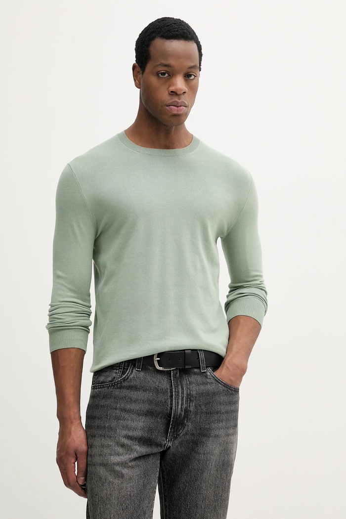 Sisley pulover bărbați cu bumbac verde 10F2S1C78