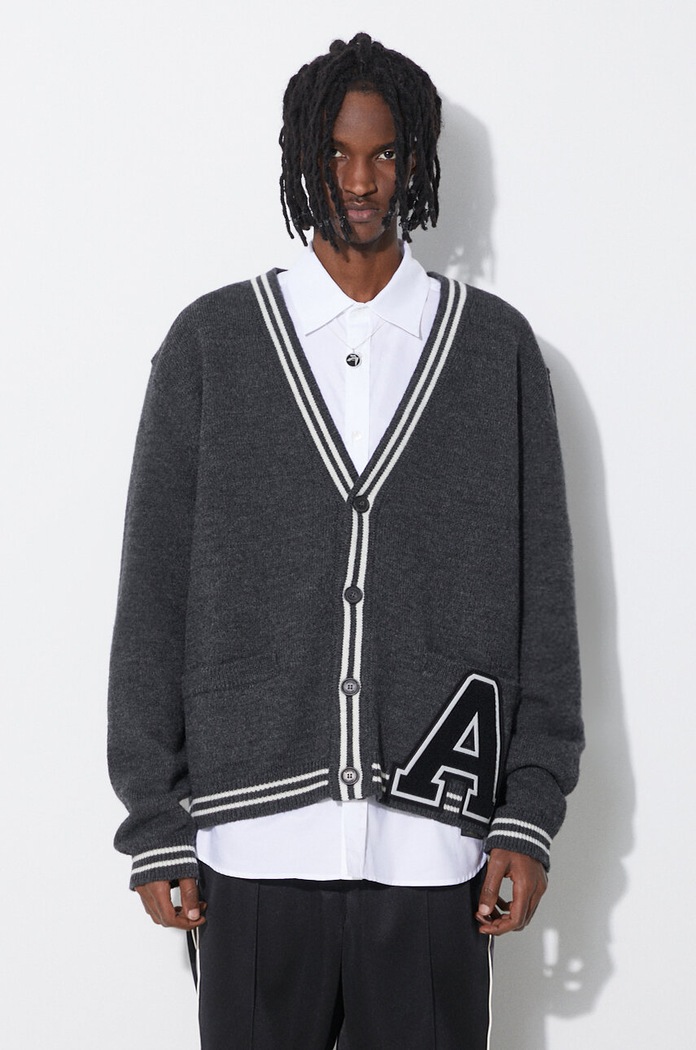 Vlnený kardigán AMBUSH A Patch Knit Cardigan vlna sivá BMHB003S24KNI0010710