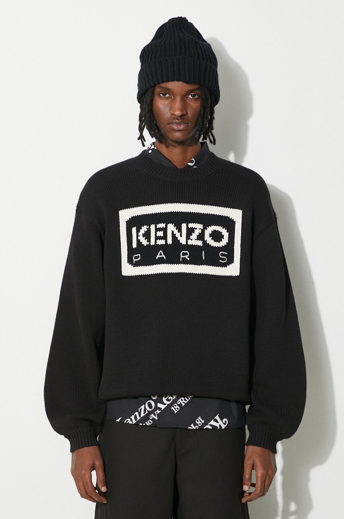 Kenzo wool blend jumper Bicolor Kenzo Paris Jumper medium thickness black FD55PU3833LA.99