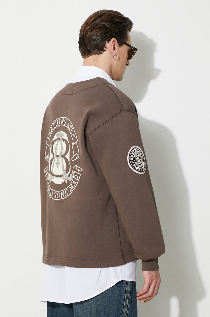 Odzież A Bathing Ape bluza College Badges Sweat Cardigan 1J80113063 brązowy