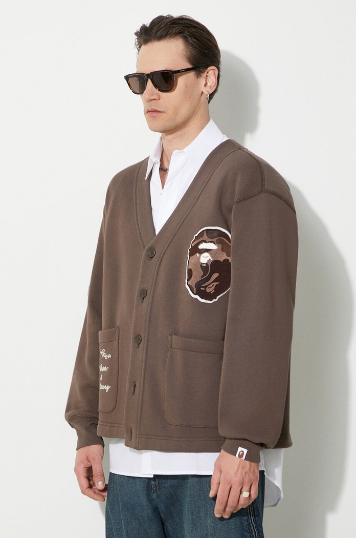 A Bathing Ape bluza College Badges Sweat Cardigan brązowy 1J80113063