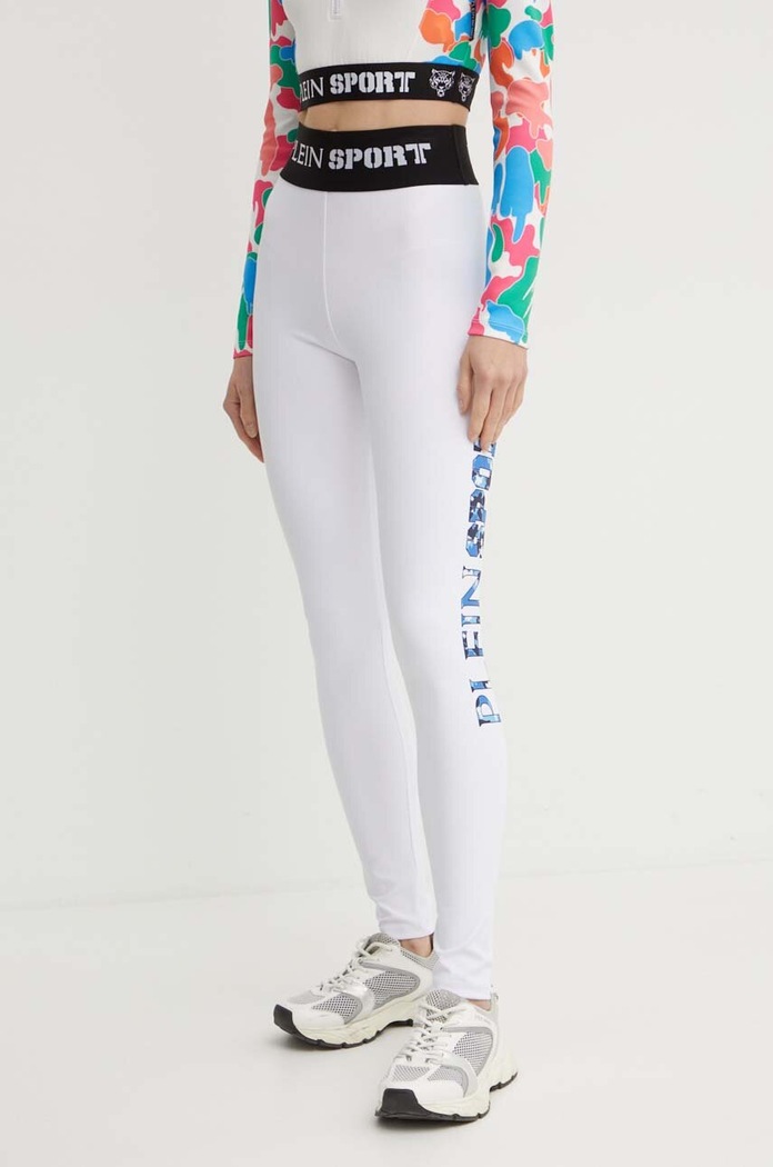 PLEIN SPORT legginsy z elastanem biały PADC.WJT1888.STE003N