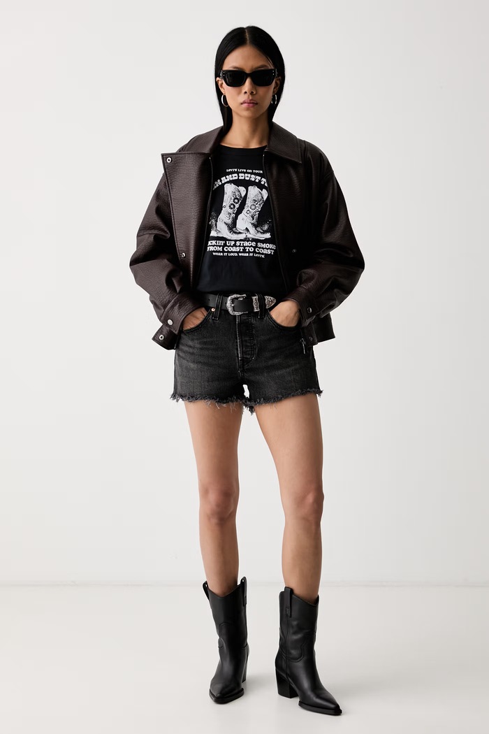 Levi's къс панталон дамски от деним 501® ORIGINAL 56327 черен AA00