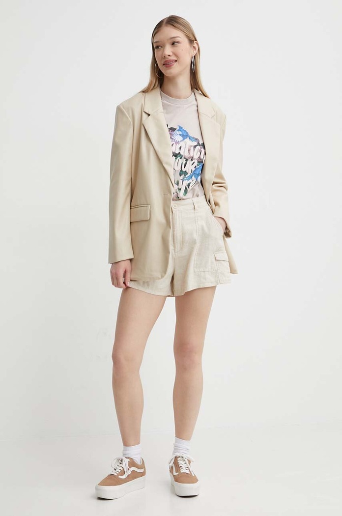 Ľanové šortky Hollister Co. KI349.4184.110 béžová SS24