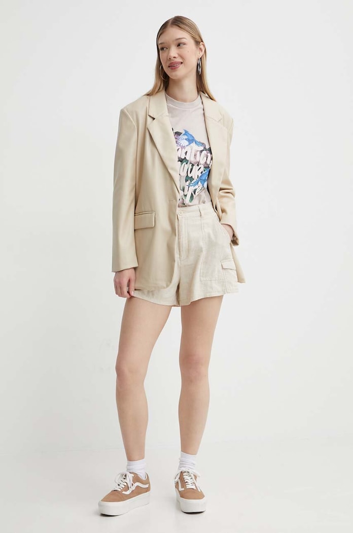 Ľanové šortky Hollister Co. KI349.4184.110 béžová SS24