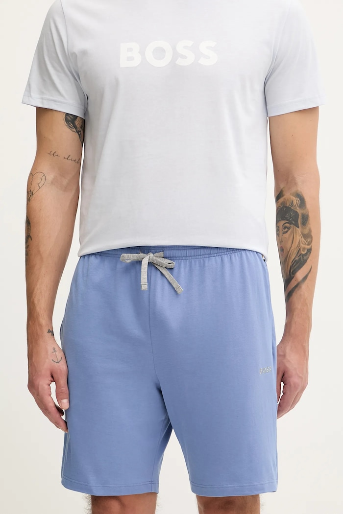 BOSS šortky lounge pánske bavlnené s elastanom Mix&Match Short CW modrá 50515314