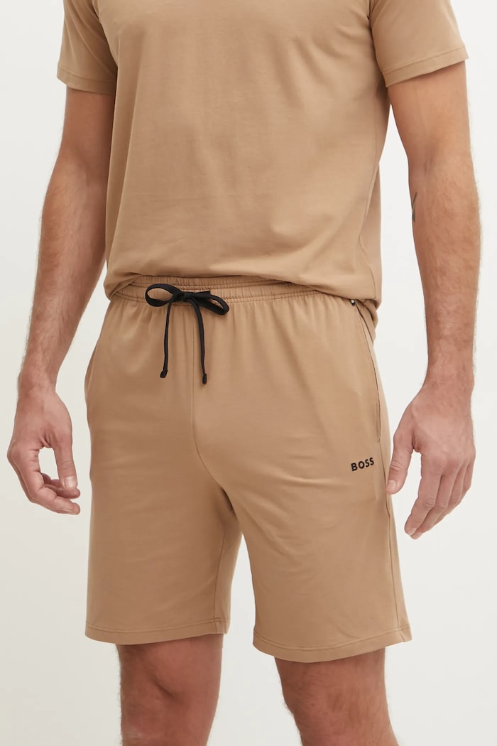 BOSS šortky lounge pánske bavlnené s elastanom Mix&Match Short CW pletenina béžová 50515314
