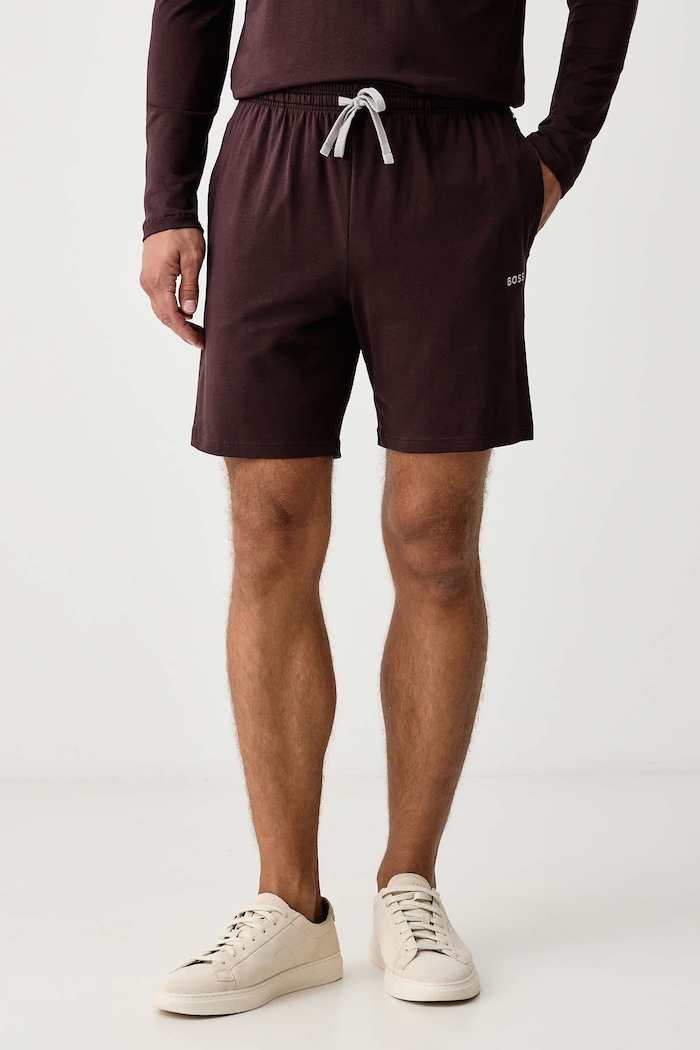 BOSS Домашен къс панталон мъжки от памук с еластан Mix&Match Short CW кафяв 50515314