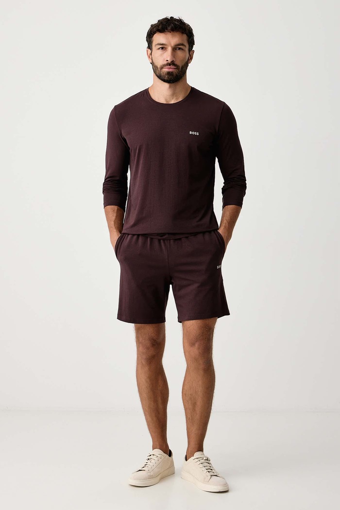 BOSS Домашен къс панталон мъжки от памук с еластан Mix&Match Short CW 50515314 кафяв SS26