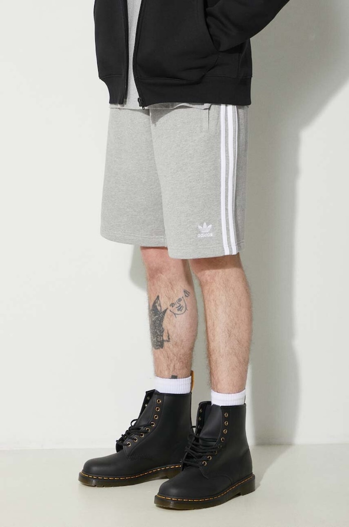 adidas Originals pantaloni scurți din bumbac Adicolor 3-Stripes uni gri IU2340