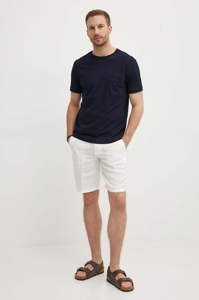 United Colors of Benetton szorty męskie lniane 4AGH59548 biały SS26
