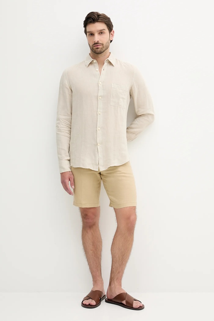 United Colors of Benetton szorty męskie lniane 4AGH59548 beżowy SS26