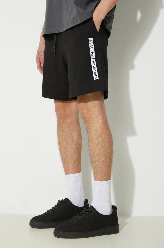 Βαμβακερό σορτσάκι Alpha Industries Flock Logo μαύρο 146366
