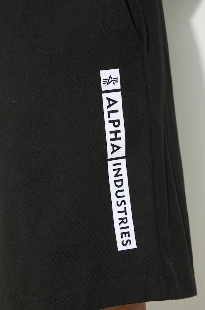 Βαμβακερό σορτσάκι Alpha Industries Flock Logo 146366 μαύρο