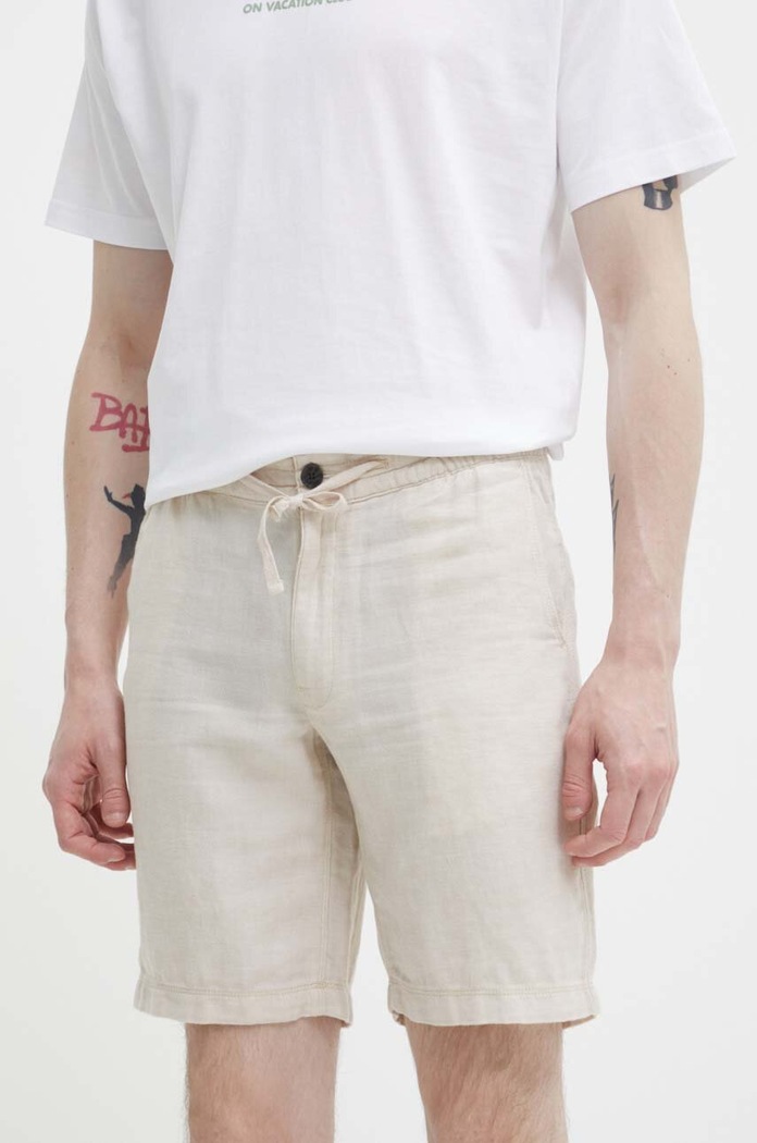 Superdry szorty lniane tkanina beżowy M7110423A.6XM