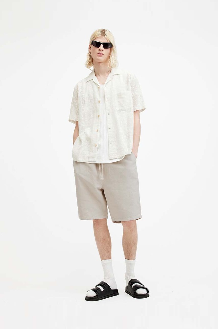 AllSaints pantaloni scurți din amestec de in HANBURY cu un amestec de in bej MF081Y