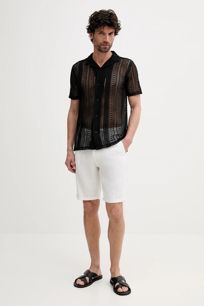 Šortky s prímesou ľanu Lindbergh 30.505020.OPTICALWHI biela SS26
