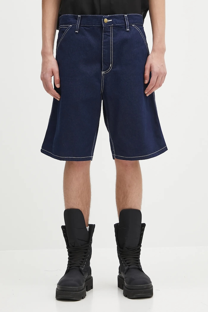 Carhartt WIP szorty jeansowe bawełniane Simple Short gładkie granatowy I033333.012Y