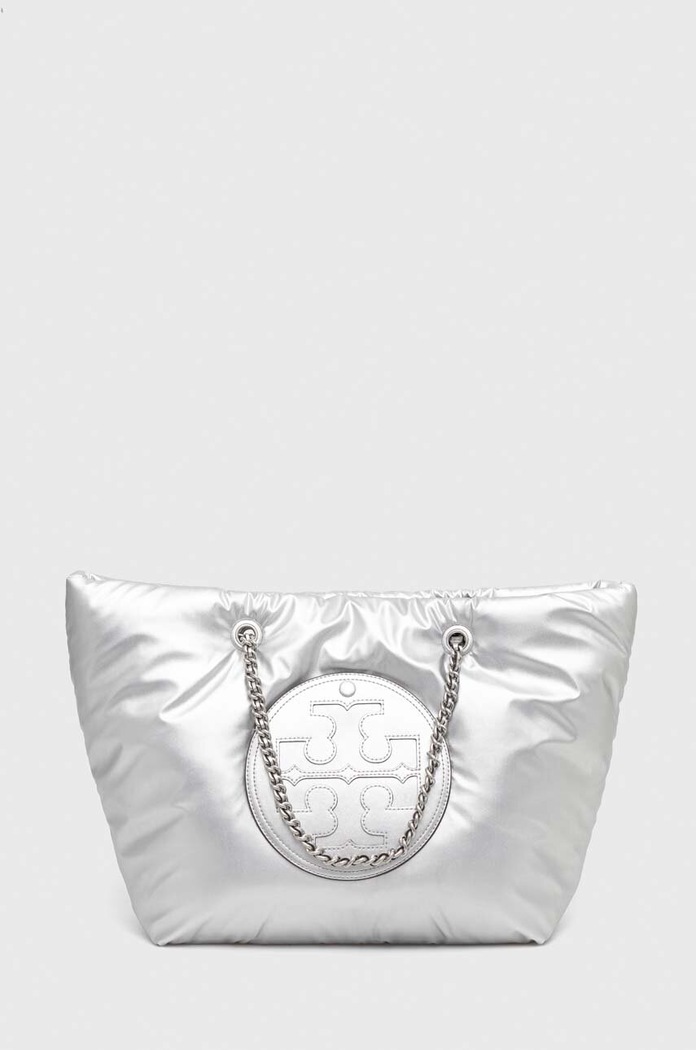 Tory Burch torebka Ella Metallic Puffy Chain mieści A4 srebrny 152451.040