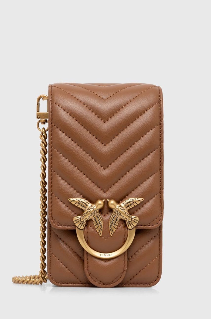 Pinko borsa a mano in pelle pelle fiore marrone 102739.A0GK