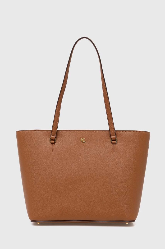 Lauren Ralph Lauren шопинг чанта дамска от кожа гладка кожа бежов 431924351