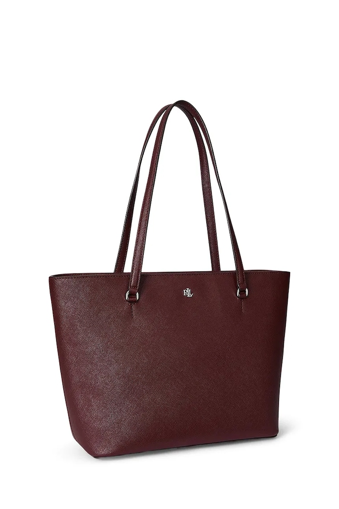 Akcesoria Lauren Ralph Lauren Torebka shopper damska skórzana 431924351 bordowy