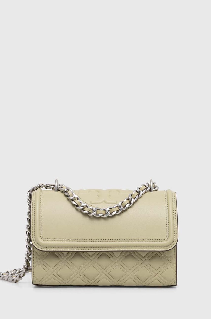 Кожена чанта Tory Burch Fleming Small гладка кожа зелен 75576.300