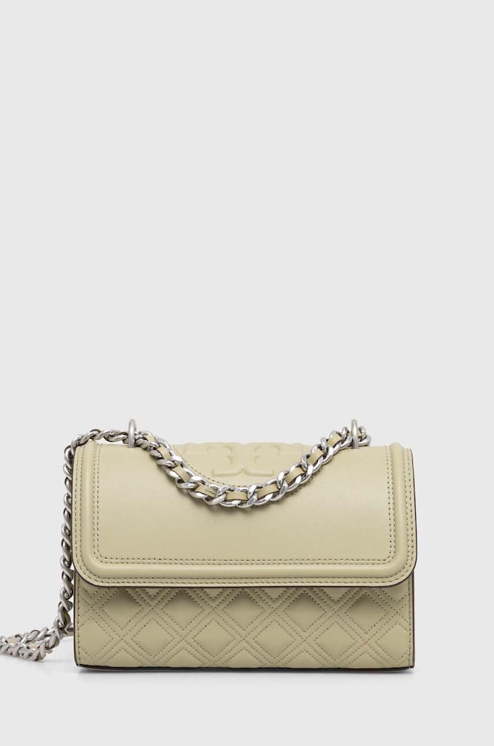 Кожена чанта Tory Burch Fleming Small гладка кожа зелен 75576.300