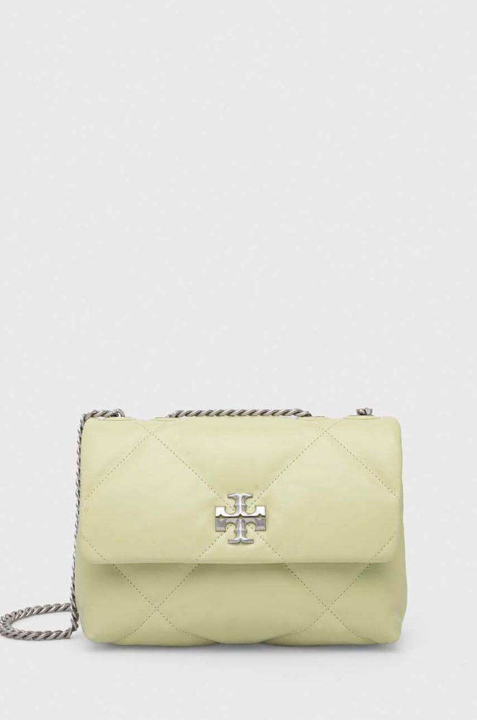 Kožna torba Tory Burch Kira Diamond Quilt Small zrnata koža zelena 154706.300