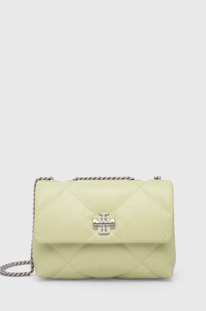 Kožna torba Tory Burch Kira Diamond Quilt Small zrnata koža zelena 154706.300