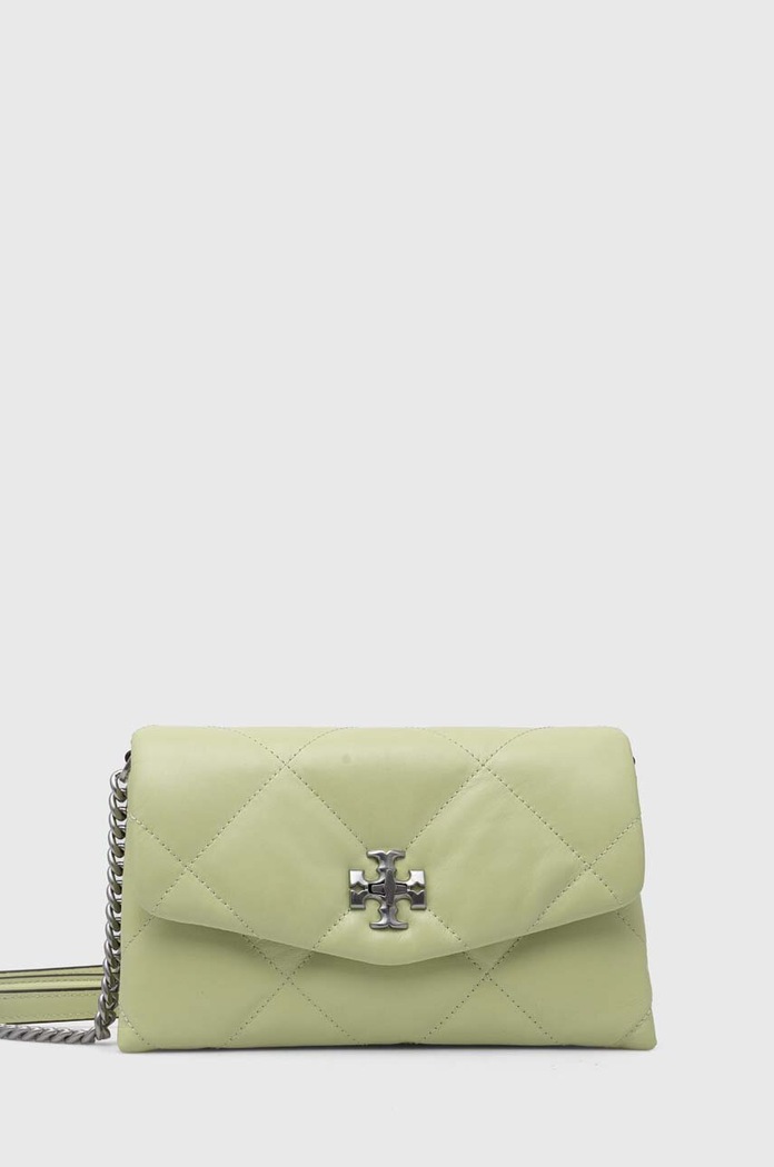 Tory Burch torebka skórzana Kira Diamond Quilt skóra licowa zielony 154987.300