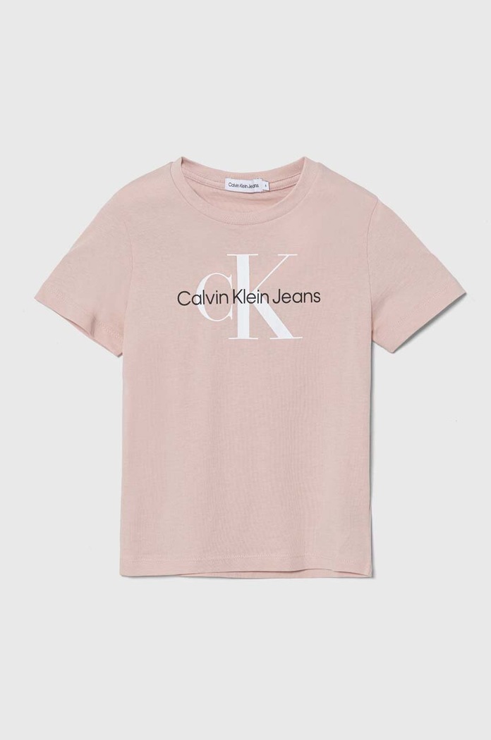 Παιδικό βαμβακερό μπλουζάκι Calvin Klein Jeans στάμπα ροζ IU0IU00460.116.PPYH