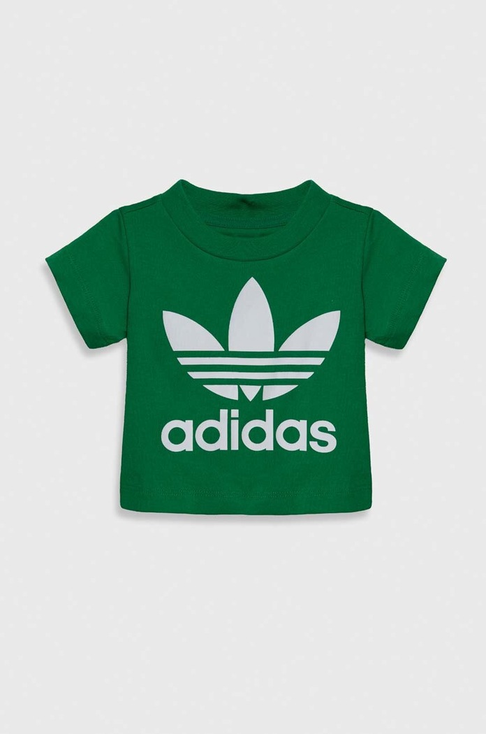 Dětské bavlněné tričko adidas Originals TREFOIL TEE kulatý zelená IR6802