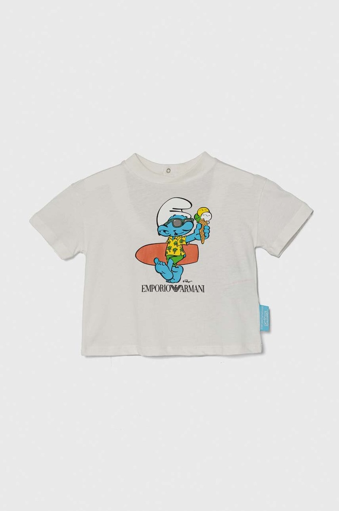 Emporio Armani tricou din bumbac pentru bebelusi x The Smurfs print alb 3DHTJN.3J52Z