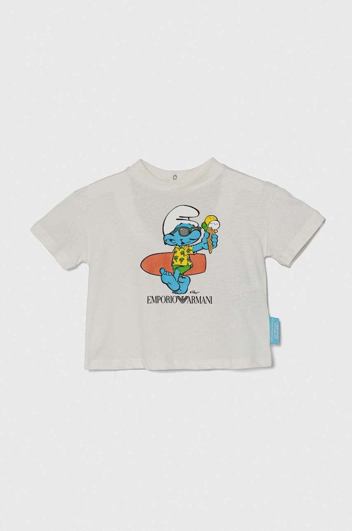 Emporio Armani tricou din bumbac pentru bebelusi x The Smurfs print alb 3DHTJN.3J52Z