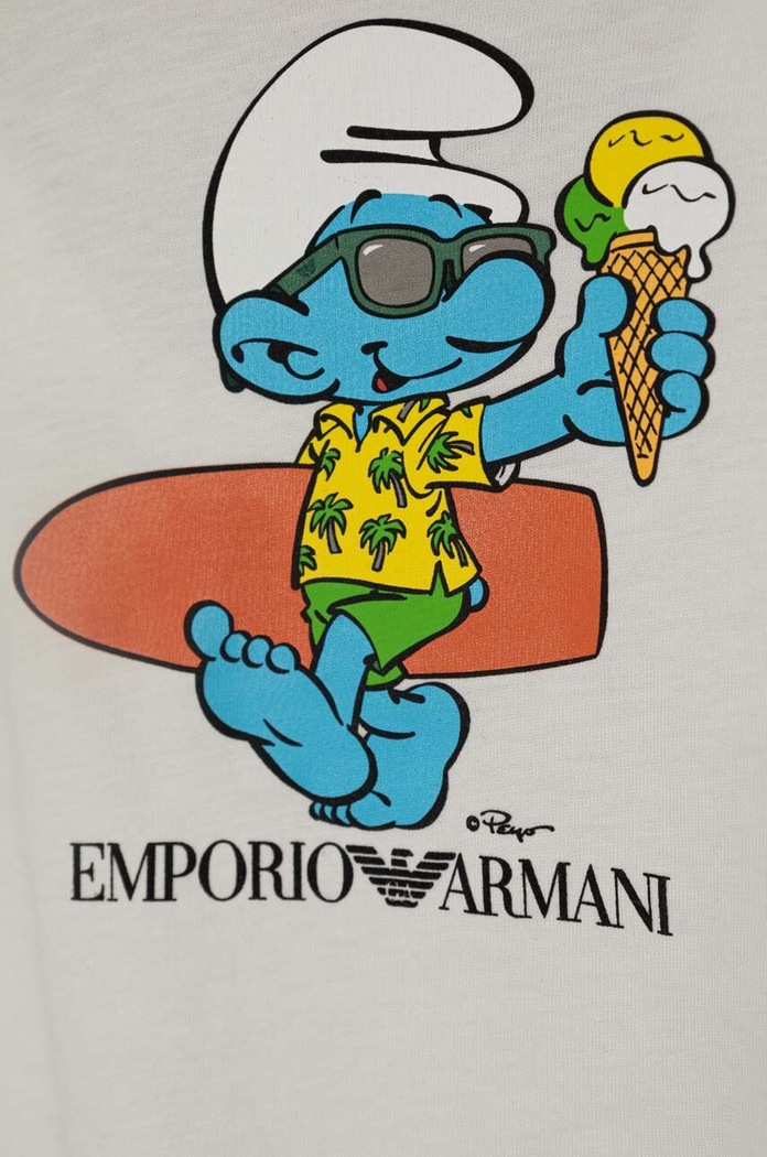 Băieți Emporio Armani tricou din bumbac pentru bebelusi x The Smurfs 3DHTJN.3J52Z alb