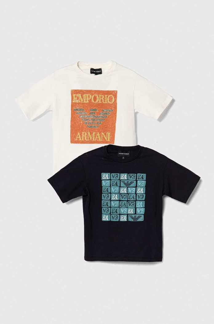 Emporio Armani t-shirt bawełniany dziecięcy 2-pack nadruk granatowy 3D4DJ6.3J51Z
