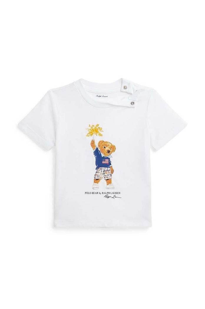 Μωρό βαμβακερό μπλουζάκι Polo Ralph Lauren στάμπα λευκό 320853828034