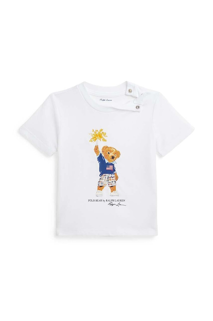 Μωρό βαμβακερό μπλουζάκι Polo Ralph Lauren στάμπα λευκό 320853828034