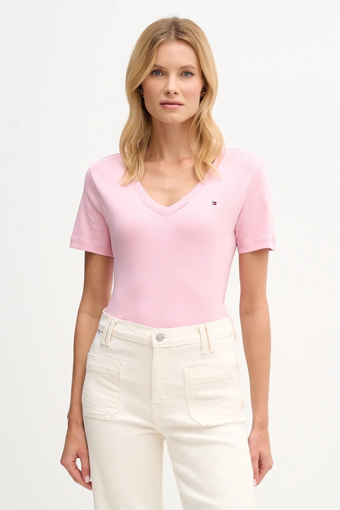 Tommy Hilfiger Tričko dámske bavlnené jednofarebný ružová WW0WW40584