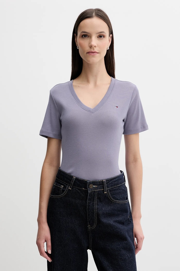 Tommy Hilfiger tričko dámske bavlnené jednofarebný fialová WW0WW40584
