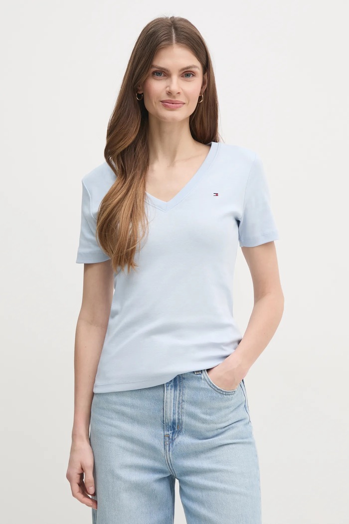 Tommy Hilfiger tricou pentru femei din bumbac curele albastru WW0WW40584