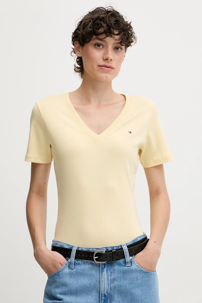 Tommy Hilfiger tričko dámske bavlnené jednofarebný žltá WW0WW40584