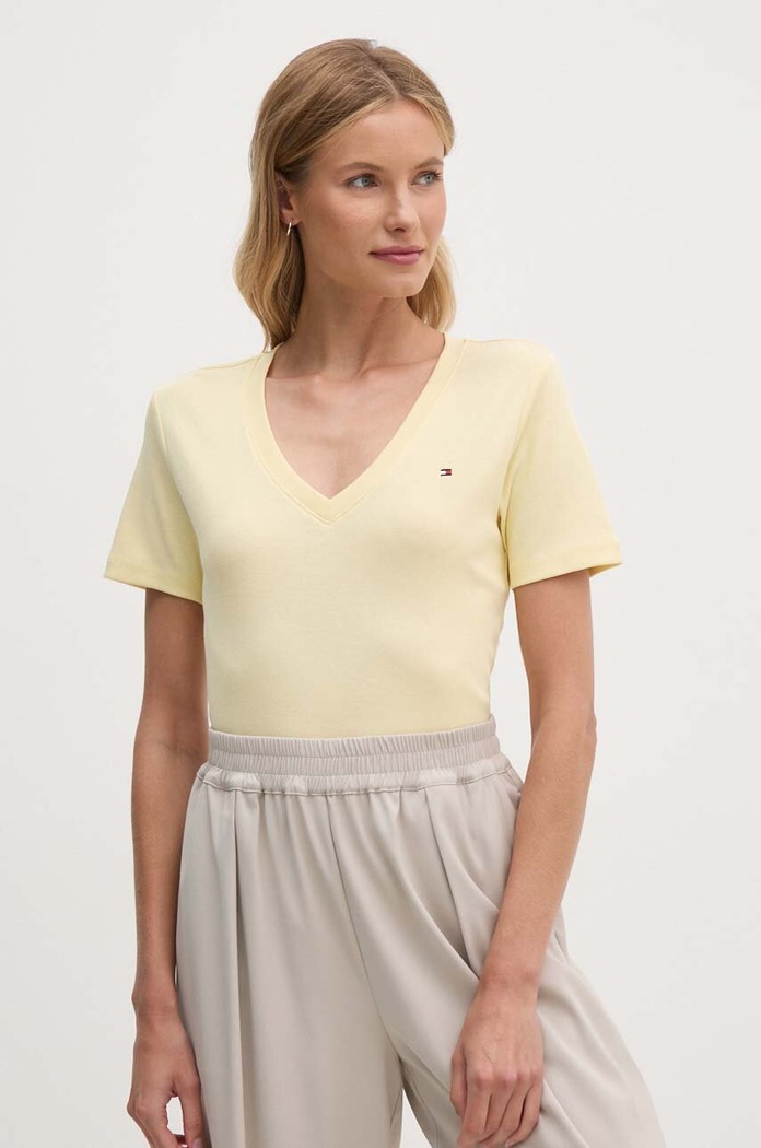 Tommy Hilfiger tricou pentru femei din bumbac curele galben WW0WW40584