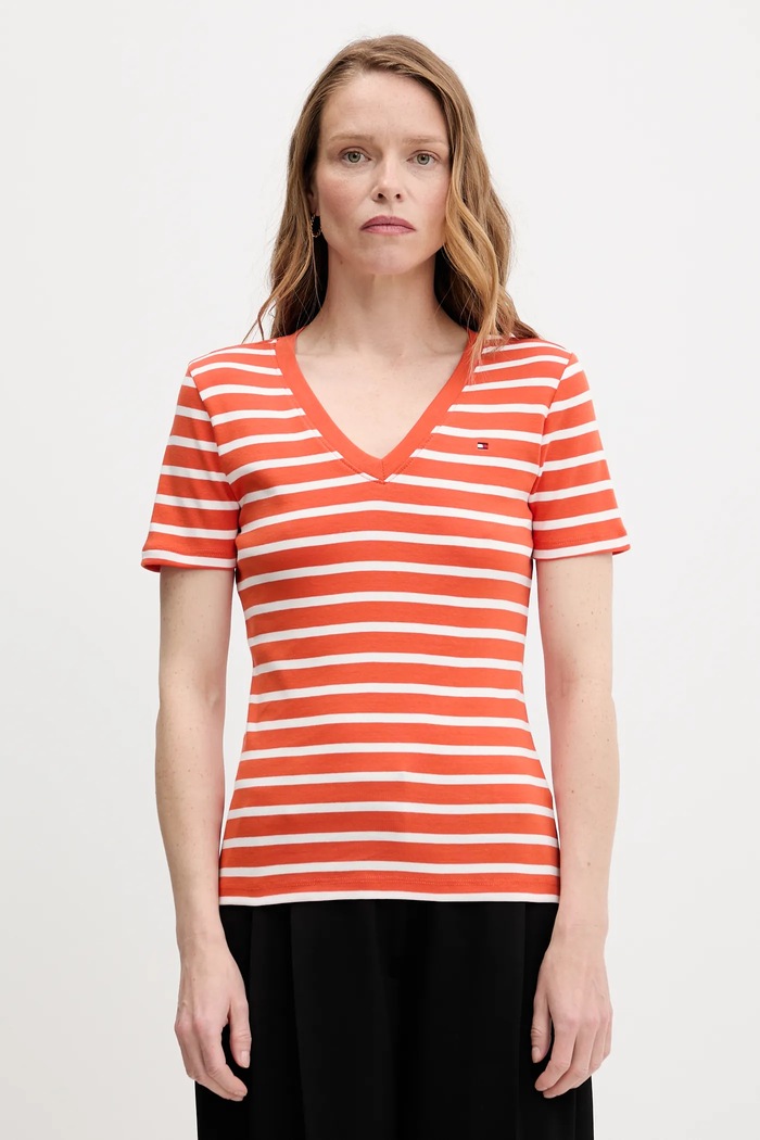 Tommy Hilfiger tričko dámske bavlnené jednofarebný oranžová WW0WW40584