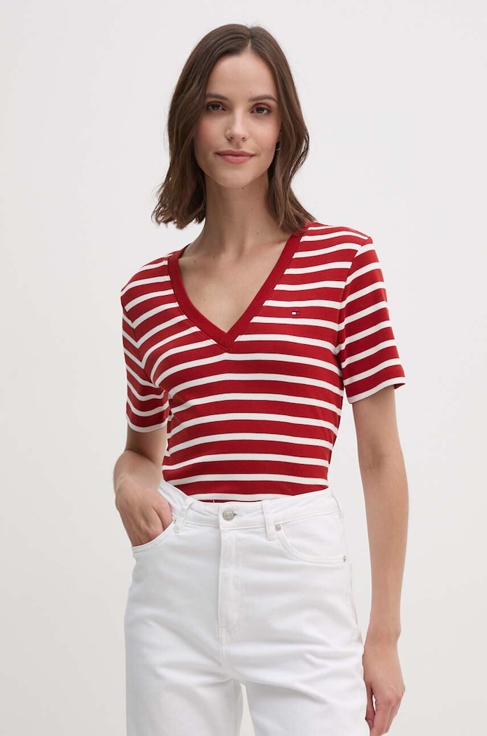 Tommy Hilfiger T-shirt damski bawełniany bawełna czerwony WW0WW40584