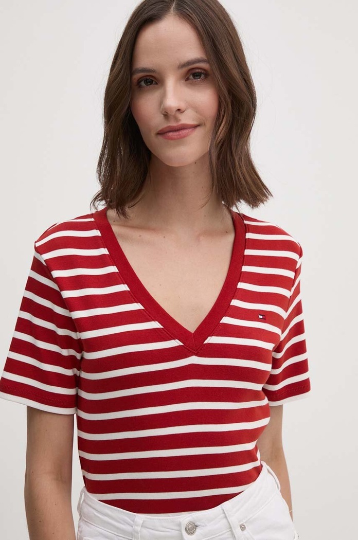 Tommy Hilfiger T-shirt damski bawełniany czerwony WW0WW40584